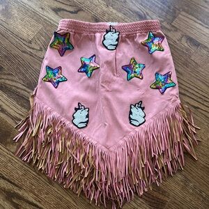 Chasing Fireflies Pink Fringe Skirt with Unicorn and Star Patches